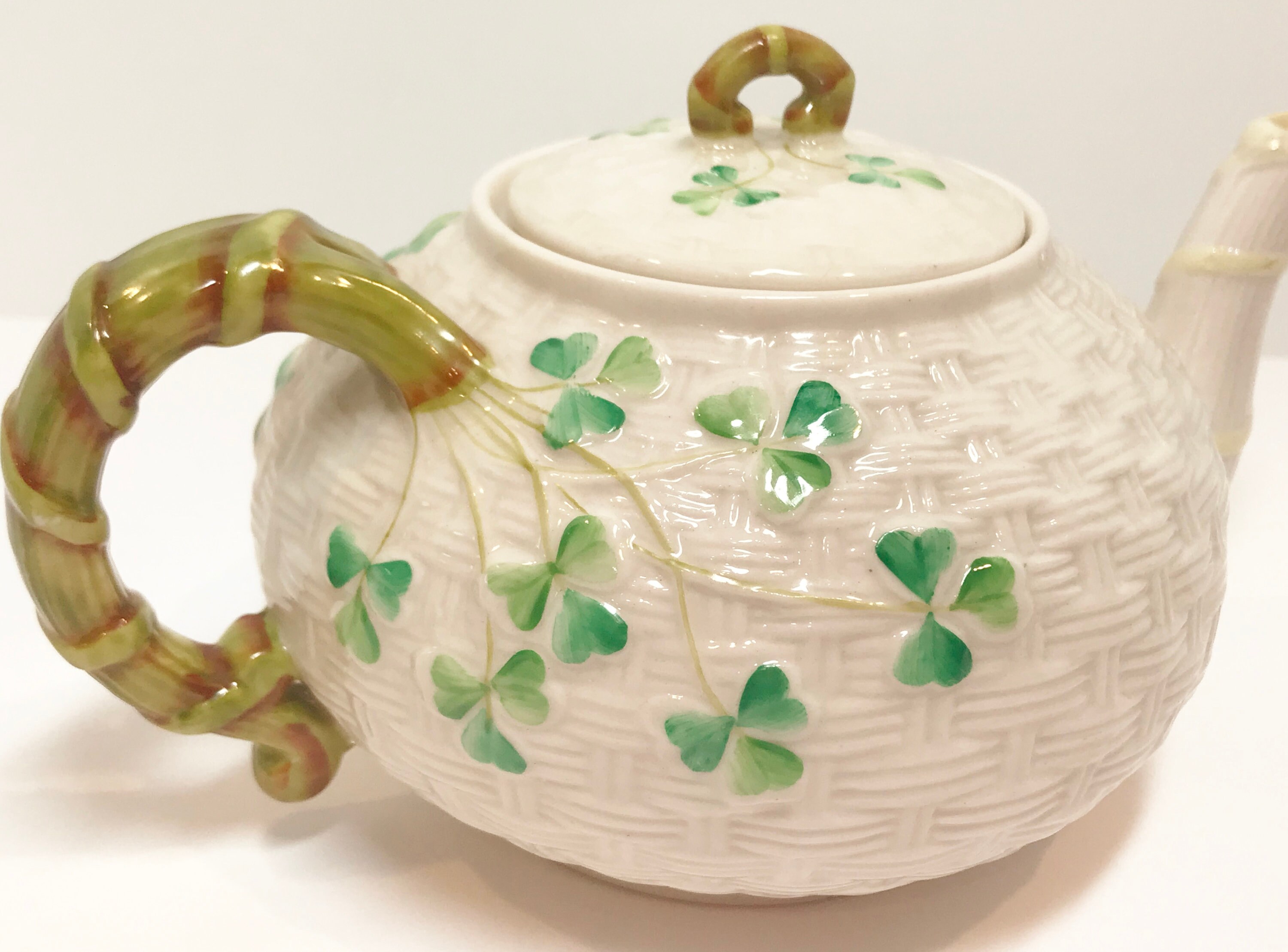 Small Shamrock Belleek Teapot, Irish Teapot, Belleek China, Green Mark