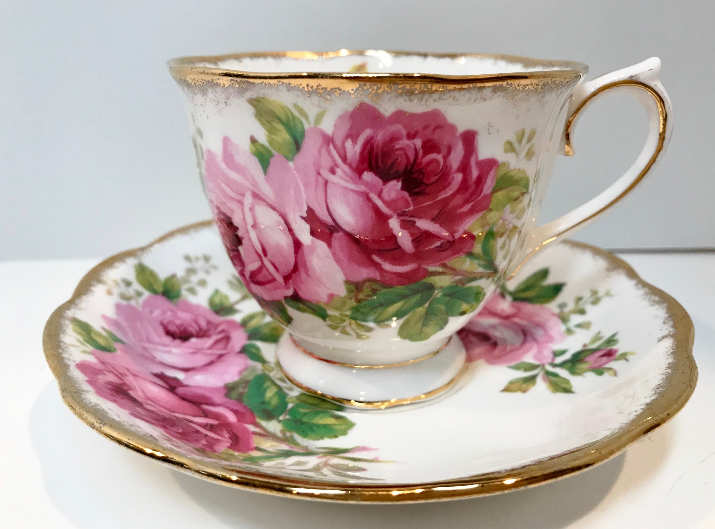 Royal Albert Tea Cup and Saucer American Beauty Pattern Antique Tea
