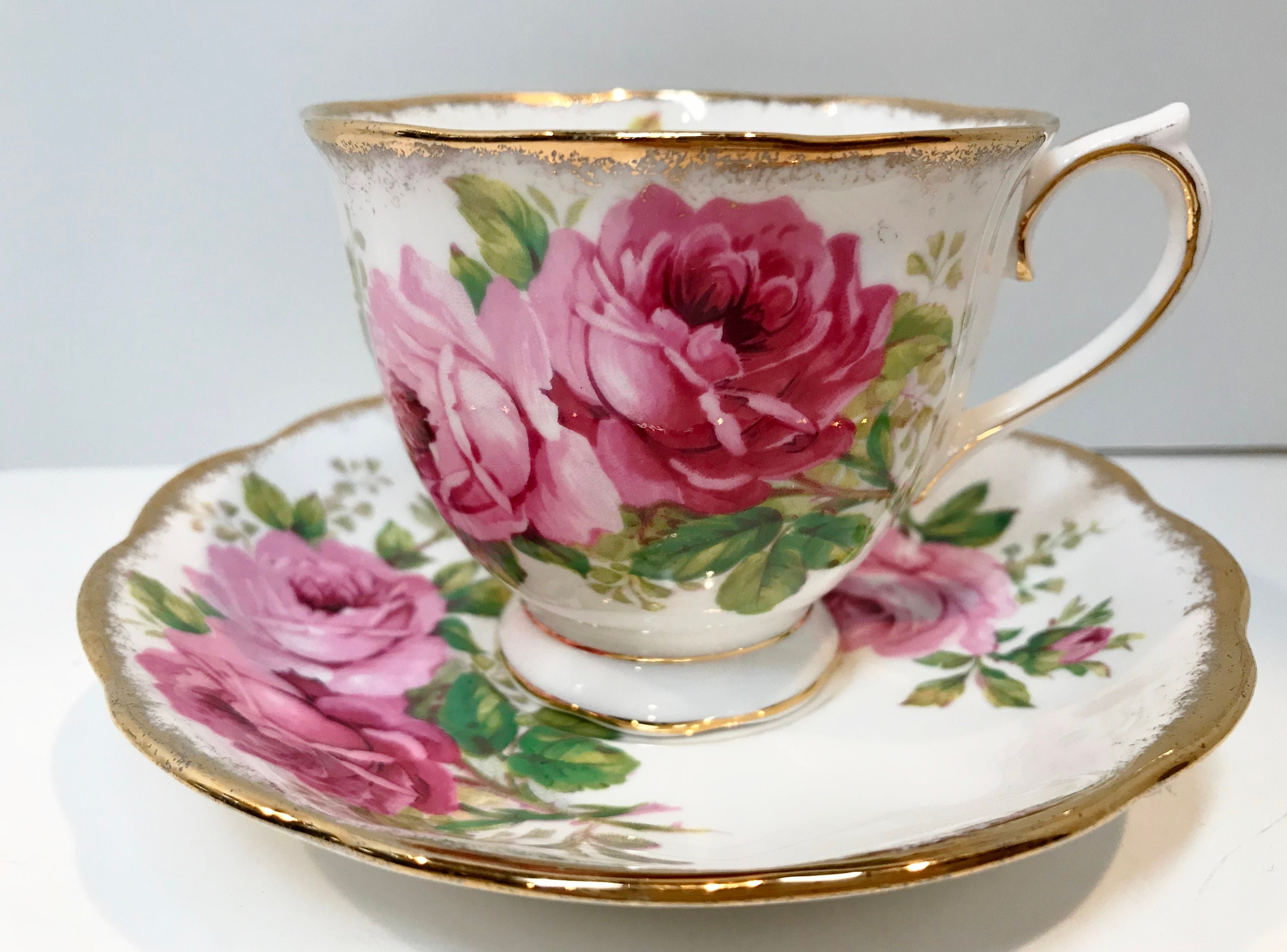 Royal Albert Tea Cup And Saucer American Beauty Pattern Antique Tea Cups Vintage Tea Cups Pink 