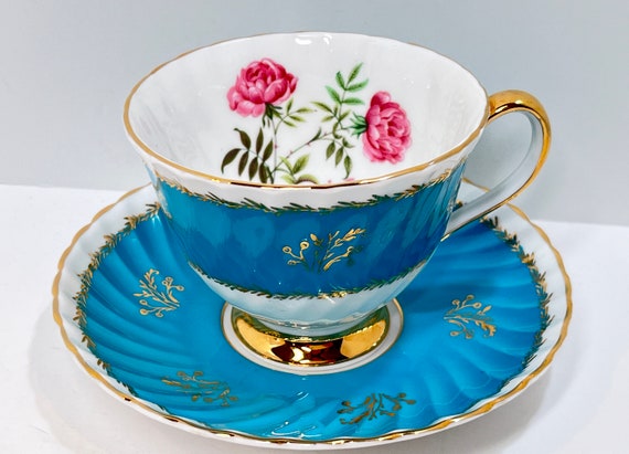Royal Adderley Tea Cup , English Bone China , Turquoise Teacup , Turquoise Gold Tea Cup , Antique Tea Cups Vintage , Gift for Him