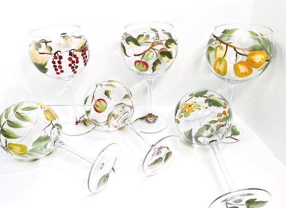 Hand Painted Wine Glasses: Long Stem Glassware, Set of 6