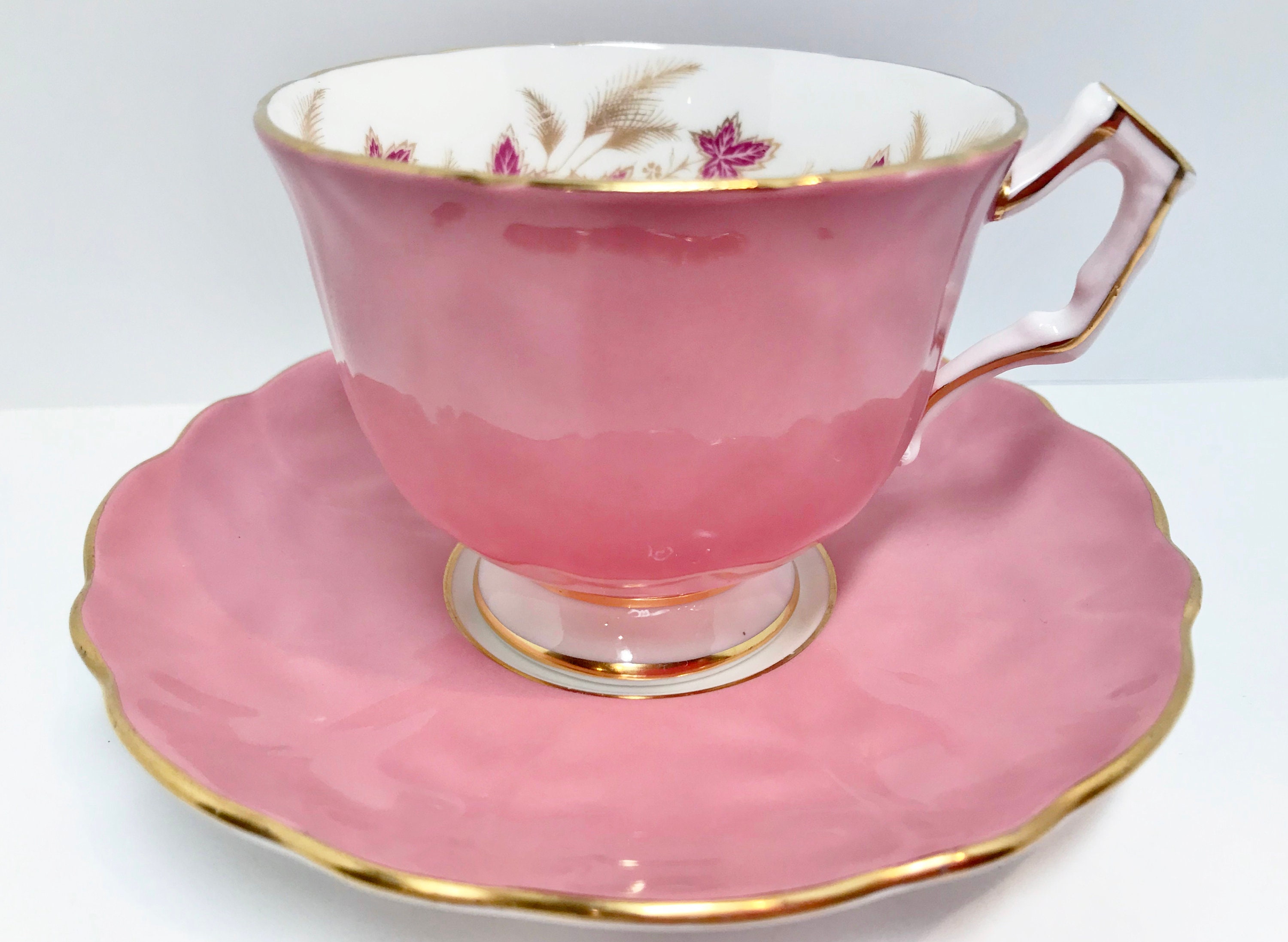 Vintage Aynsley Bone China England Pink Tea Cup And Saucer Pink With 