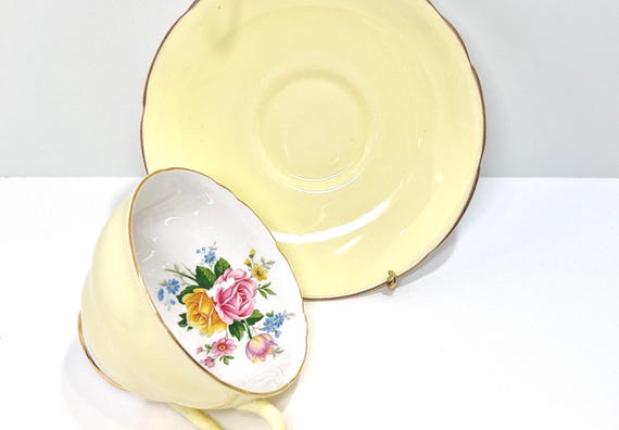 Royal Stafford Teacup and Saucer, Yellow Teacup, Floral Teacup, Housewarming Gift, Gift for Her, Anniversary Gift, Birthday Gift