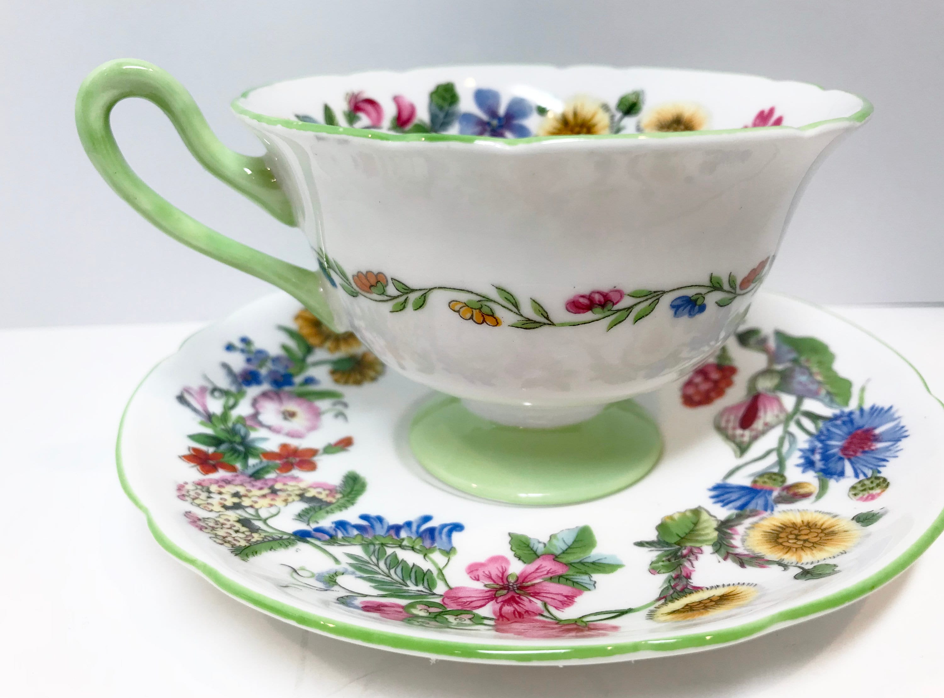 Hedgerow Shelley Tea Cup and Saucer, Shelley China, Gainsborough Shape