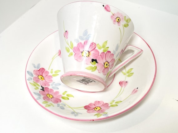 Phoenix Teacup and Saucer , English Bone China , Tea Party , Antique Teacup , Made in England , Gift For Her , Pink Floral Teacup