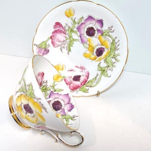 Stanley Teacup and Saucer, Anemone Pattern, Hand Painted Cup, Antique Teacup, English Teacup, Gift for Her, Anniversary Gift, Birthday Gift