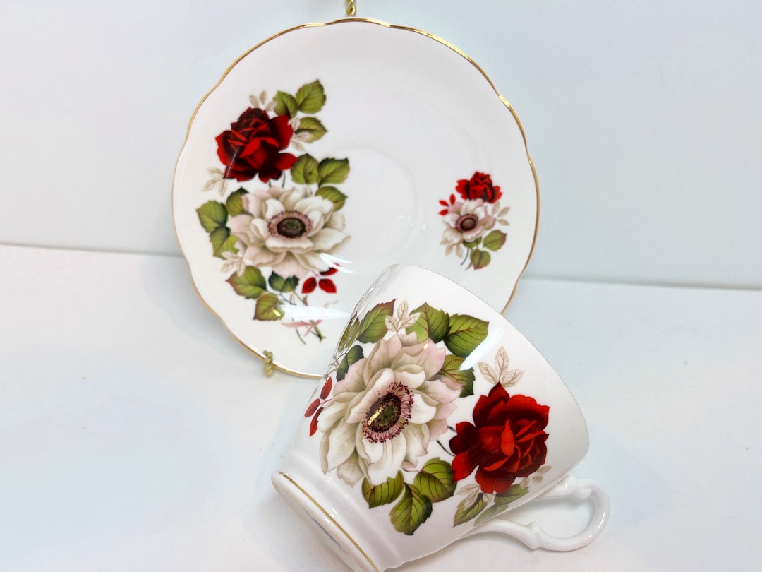 Royal Ascot Tea Cup and Saucer, Roses Tea Cup, Floral Tea Cups, English
