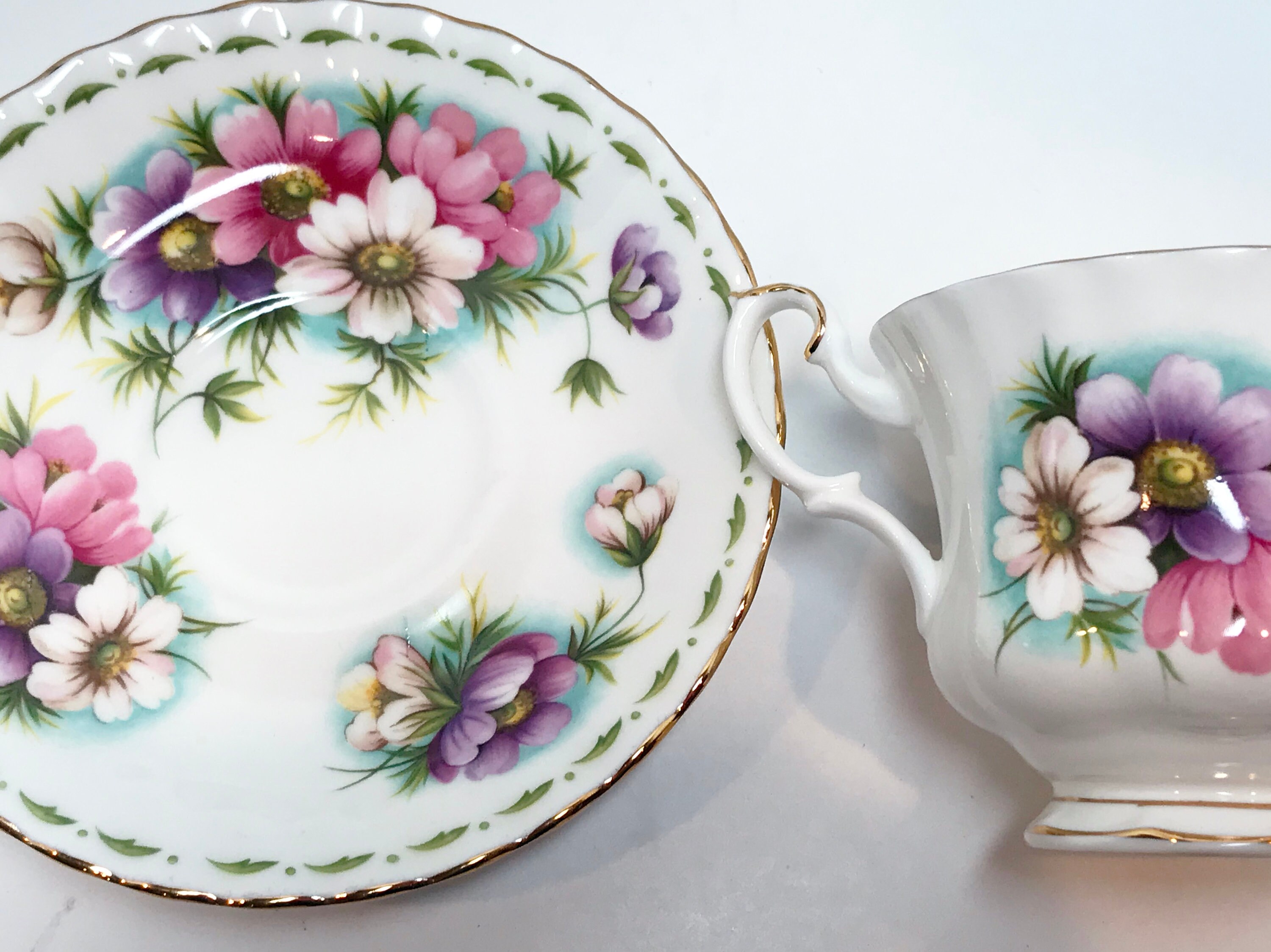 Cosmos October Birthday Cup, Royal Albert Tea Cup and Saucer, Antique