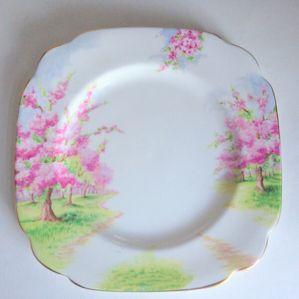 Blossom Time Dessert Plate by Royal Albert Bone China, English China, 7.75" Square Serving Plate, Gift for Her, Apple Blossom Plate