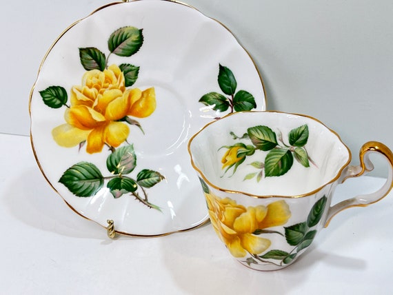 Adderley Teacup and Saucer , Goldilocks Pattern , Yellow Rose Tea Cup , English Bone China Tea Cups , Gift for Friend , Gift for Her
