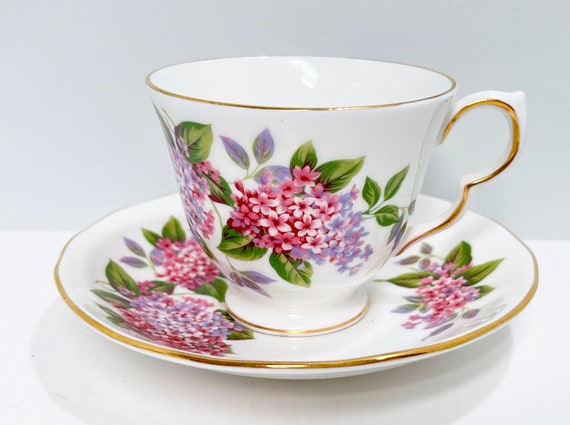 Lilac Teacup, Queen Anne Teacup and Saucer, Floral Teacup, Housewarming Gift, Gift for Her, Friend Gift, Mothers Day Gift, Birthday Gift