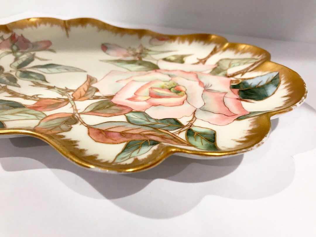 Antique Vanity Tray, Hand Painted Vanity Tray, English Bone China Pin