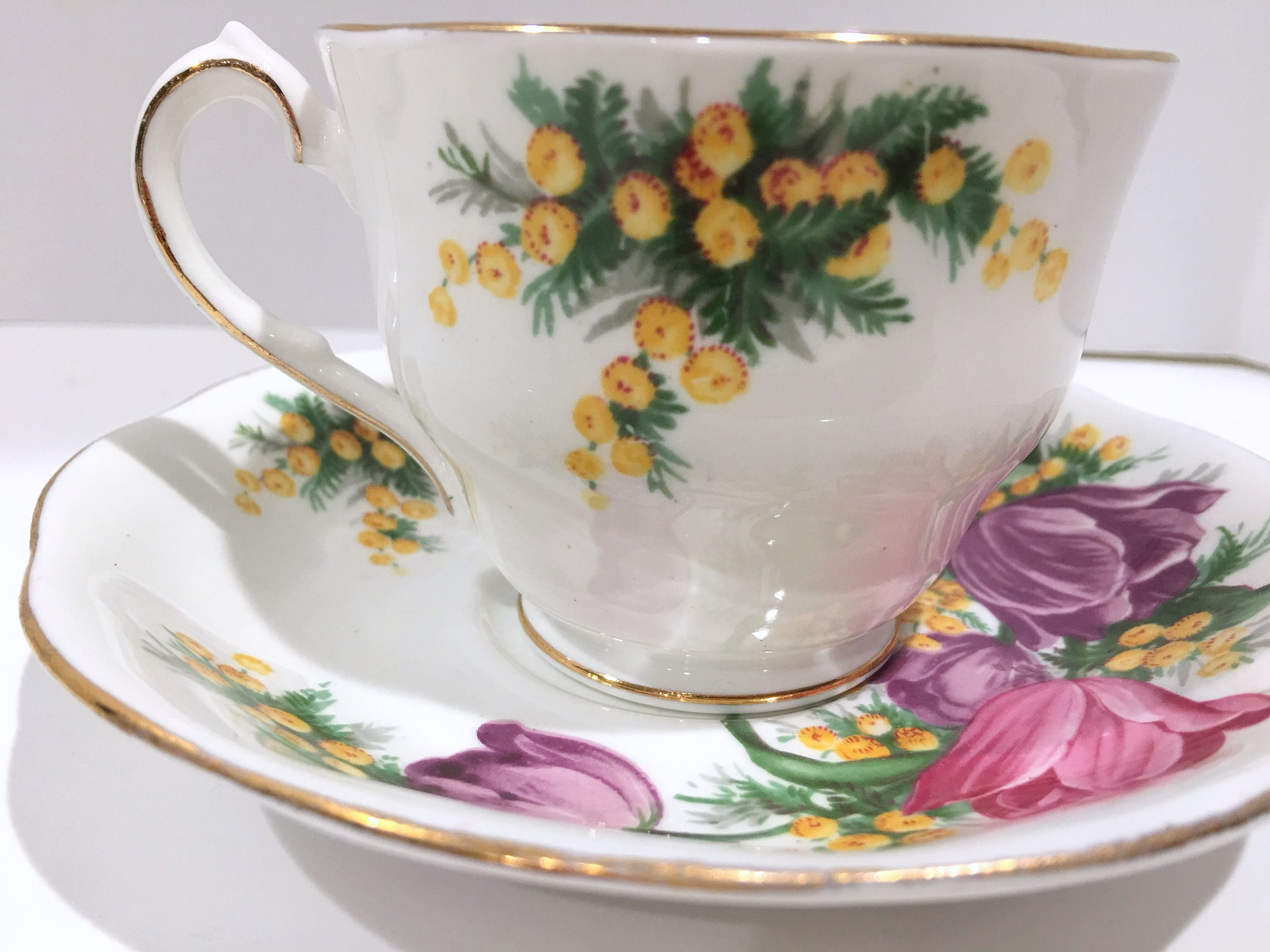 Queen Anne Tea Cup and Saucer, Tulip Time Pattern, Antique ...