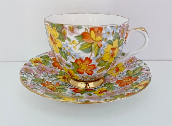 Consort Teacup and Saucer , Floral Teacup , English Tea Cup , Floral Tea Cup , Housewarming Gift for Her , Anniversary Gift , Friend Gift