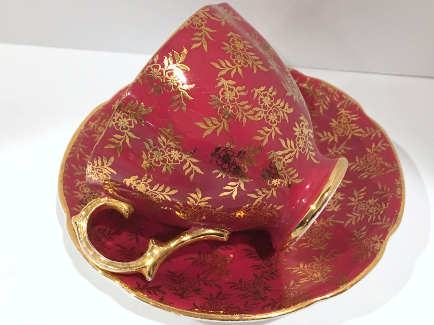 Royal Stuart Tea Cup and Saucer, Red and Gold Cups, English Teacups, Vintage Tea Party, Antique