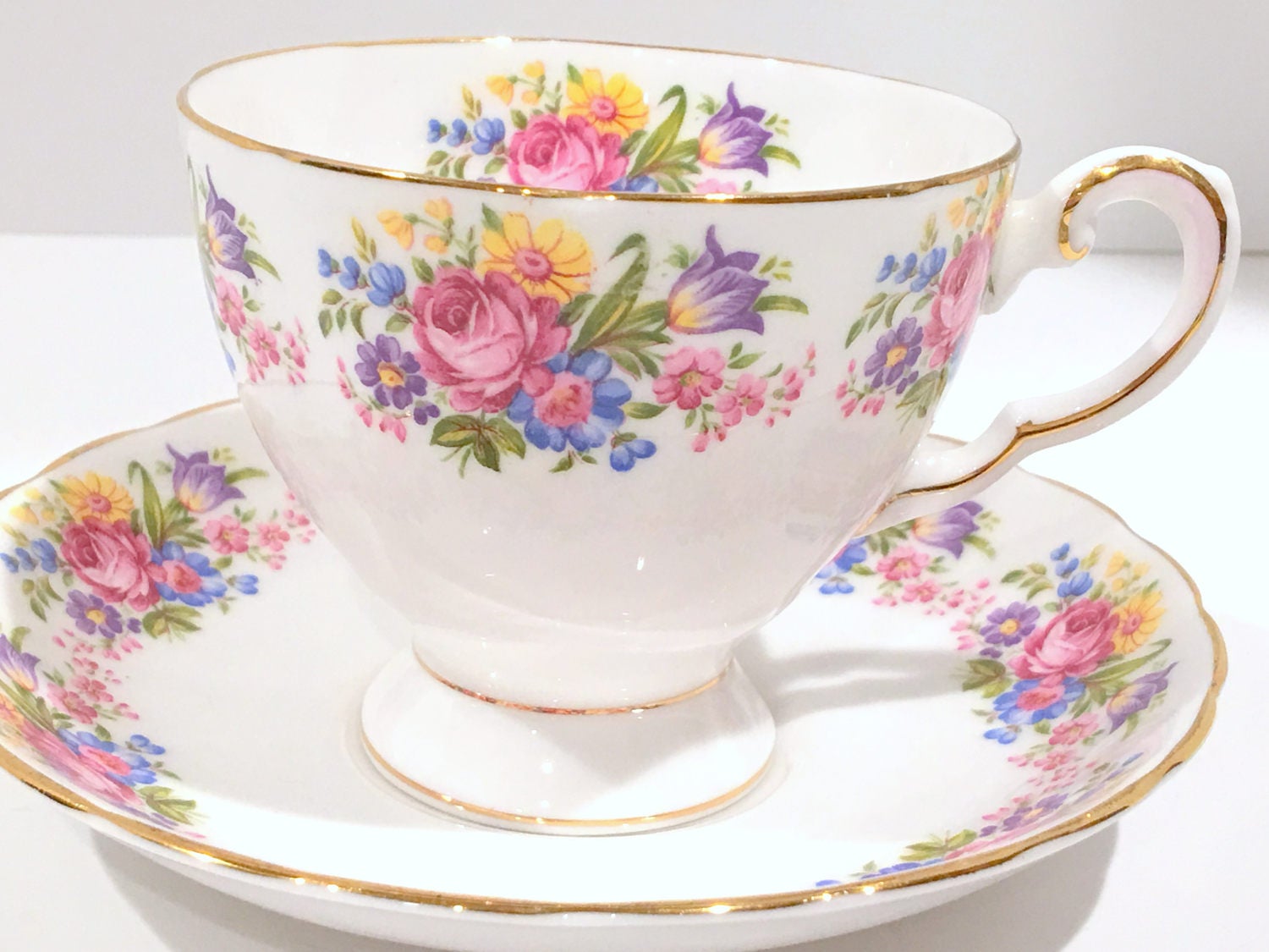 Tuscan Tea Cup and Saucer, Floral Tea Cups, English Bone China Cups