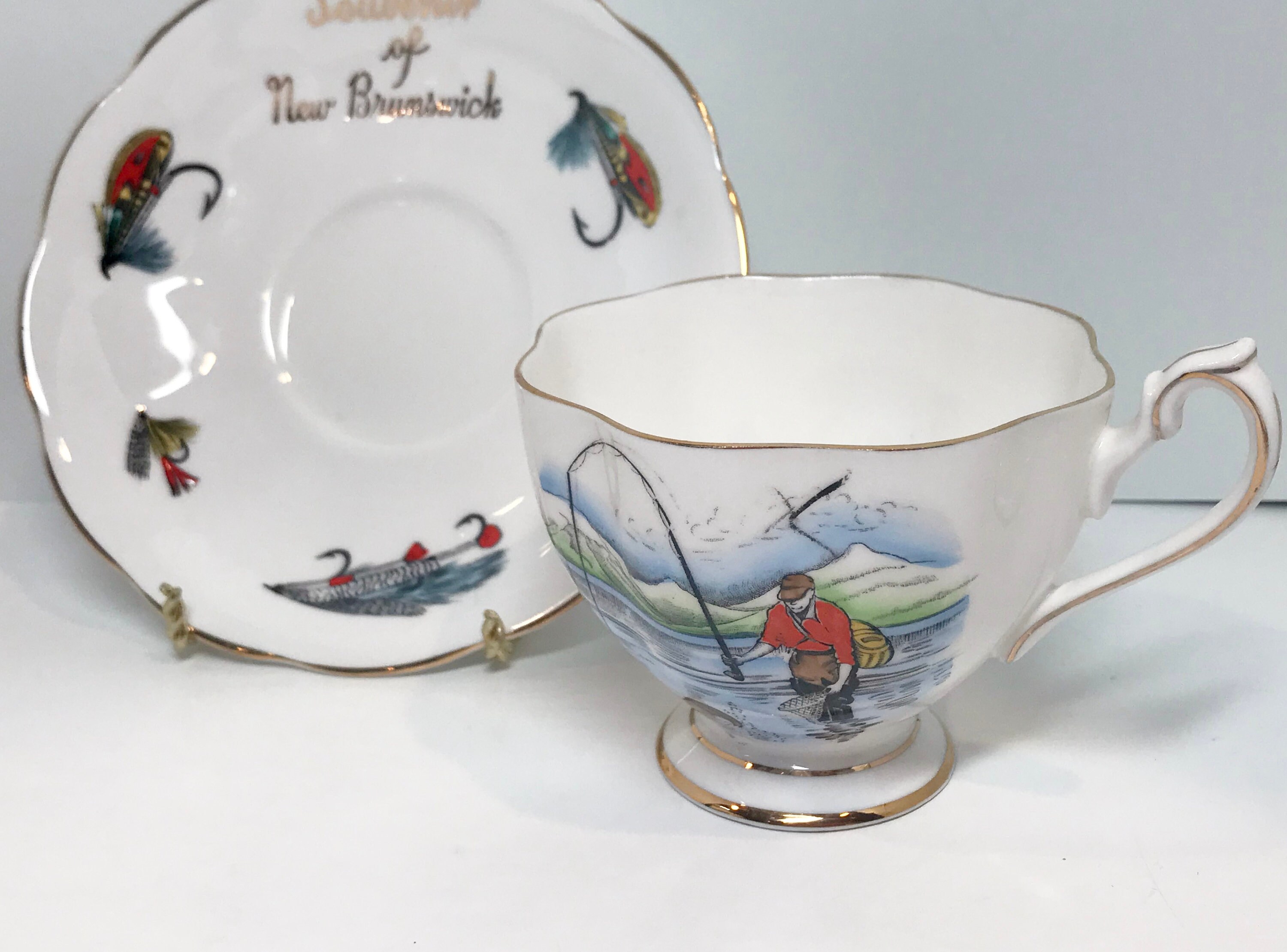 Fisherman Teacup, Fishing Lures, Queen Anne Tea Cup, New Brunswick Cup