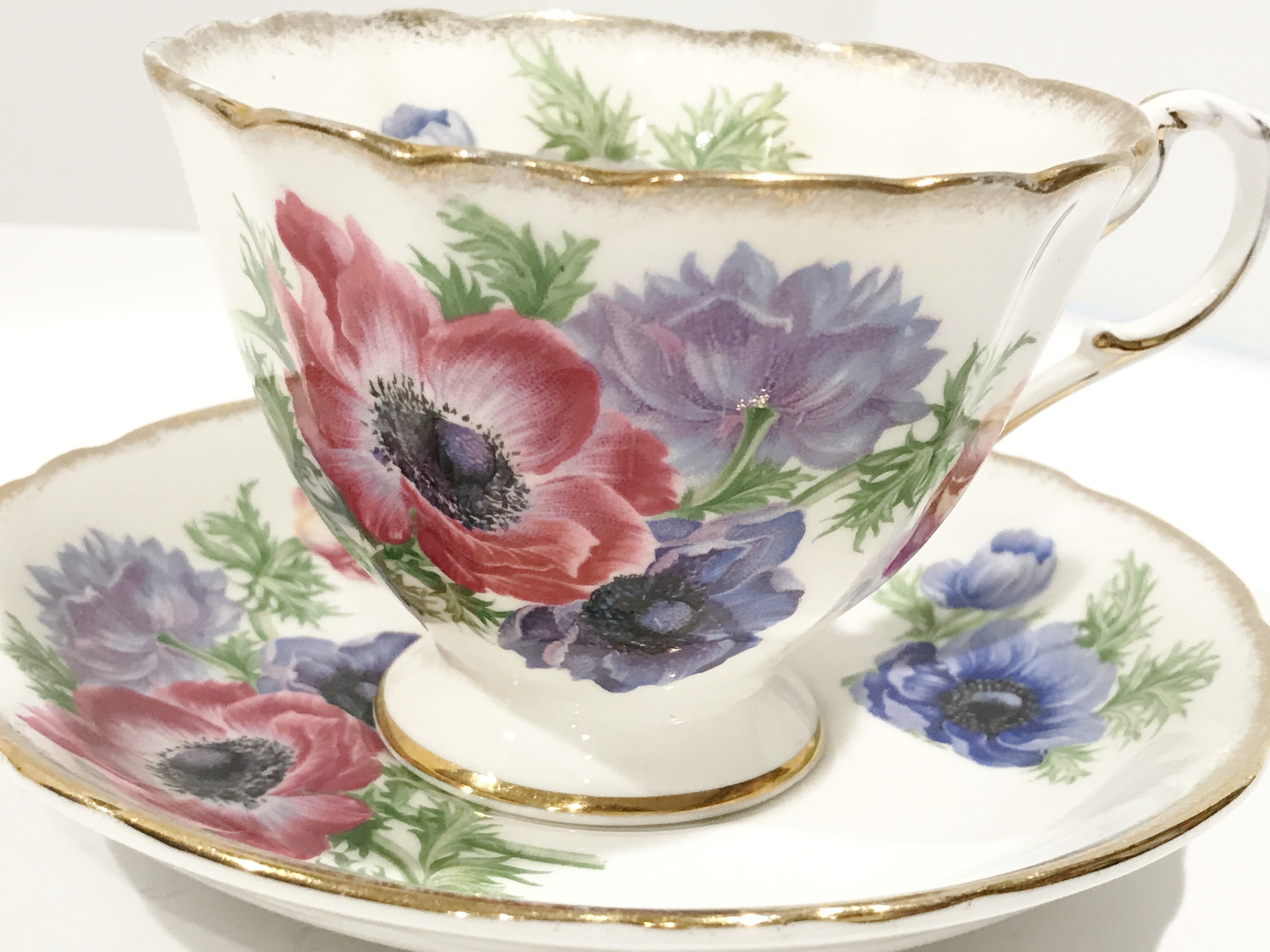 Paragon Tea Cup and Saucer, Poppy Tea Cups, English Bone China Cups