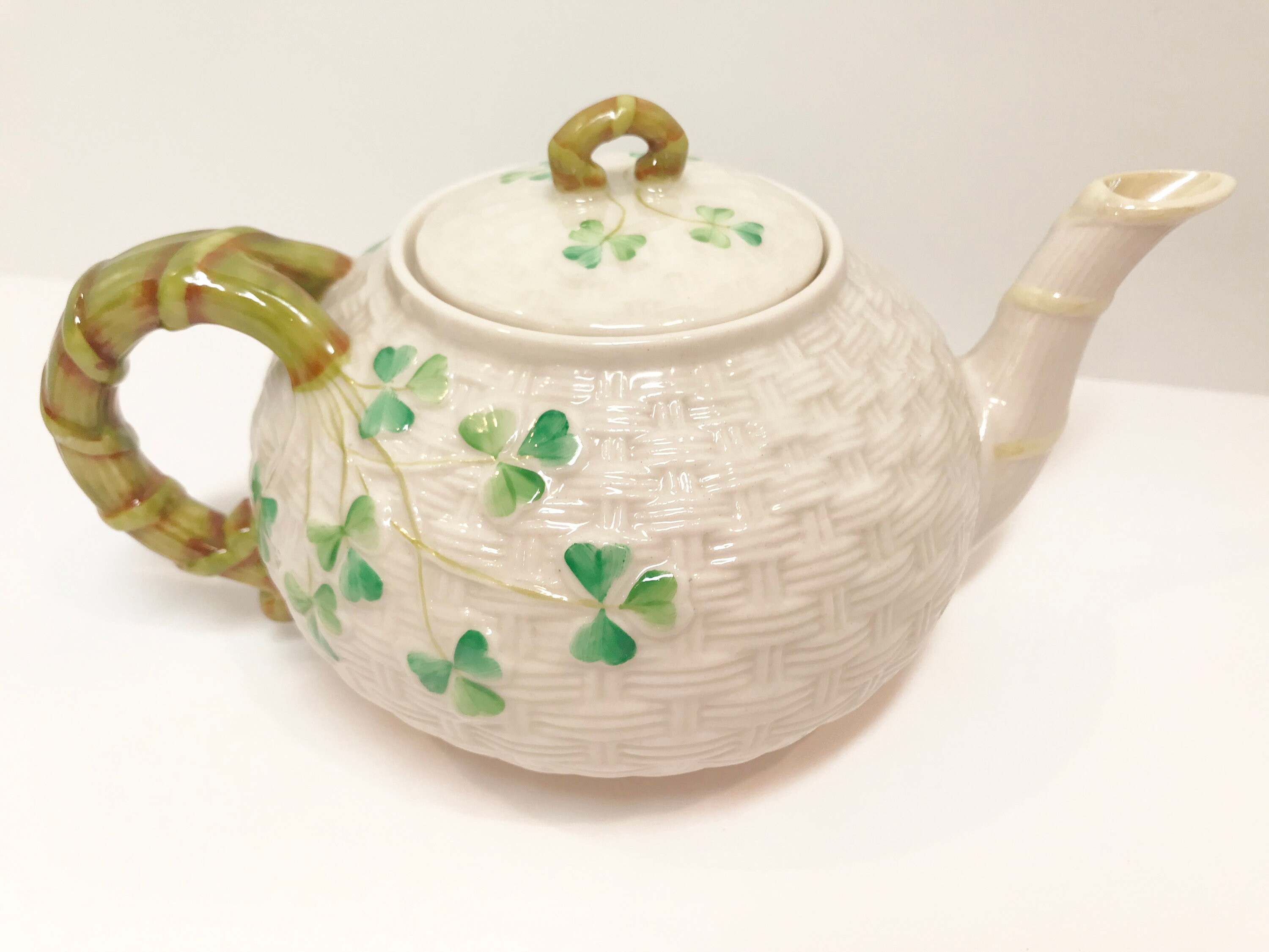 Small Shamrock Belleek Teapot, Irish Teapot, Belleek China, Green Mark