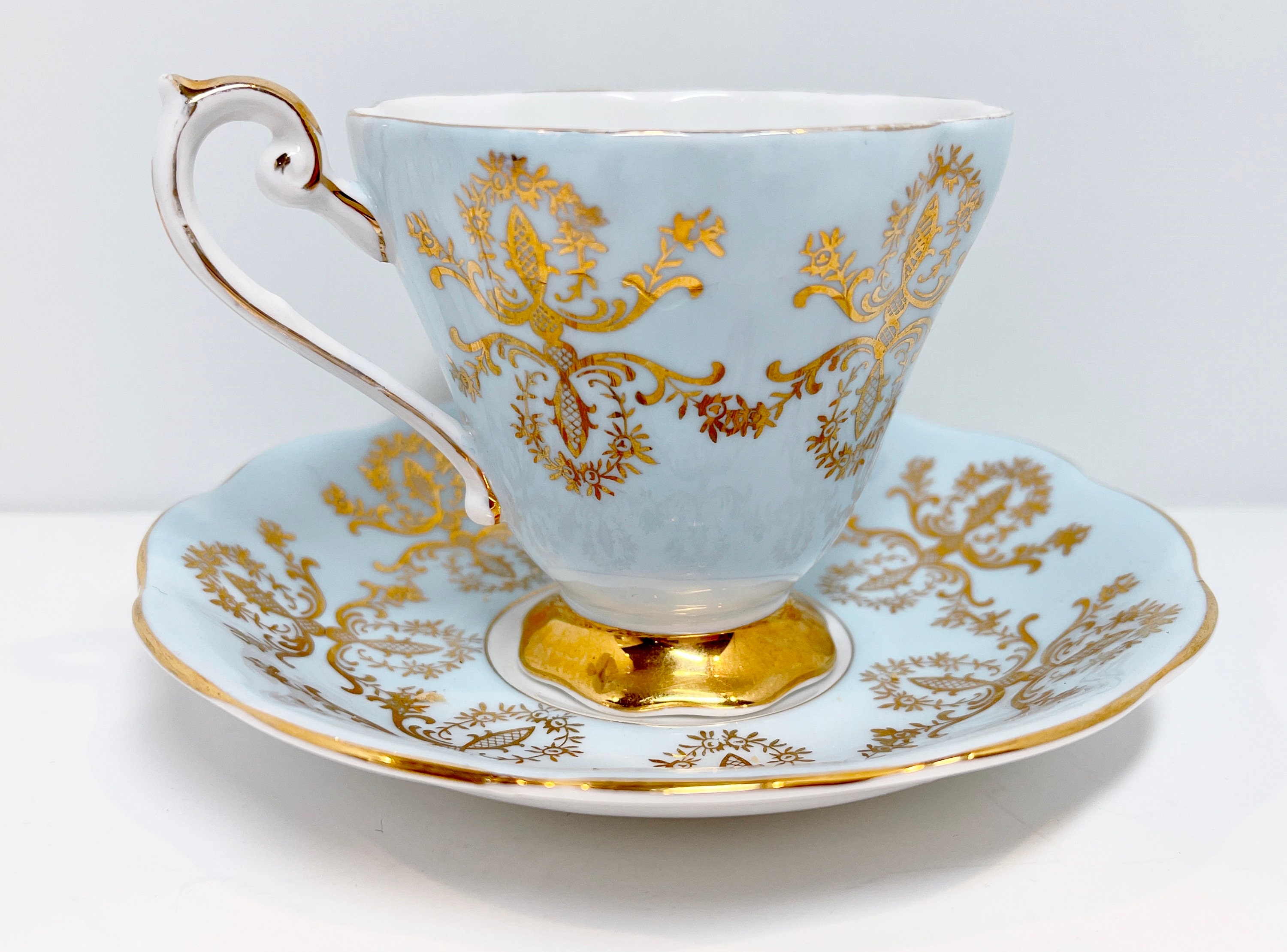 Royal Standard Tea Cup and Saucer, Blue Gold Cups, Antique Teacups