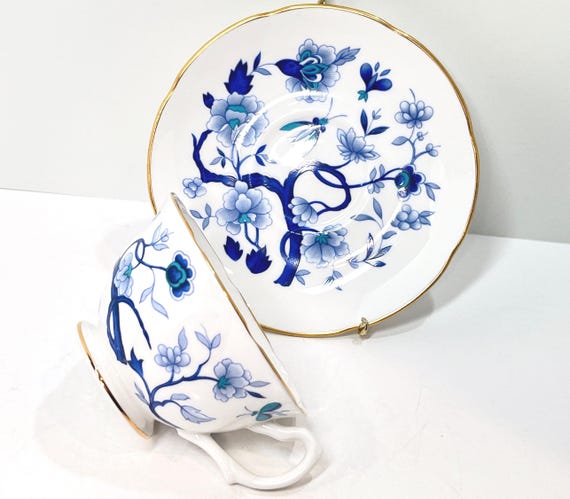Royal Grafton Teacup and Saucer, Mandarin Pattern, Vintage Teacup, English Teacup, Blue White Ware, Gift for Her, Gift for Friend