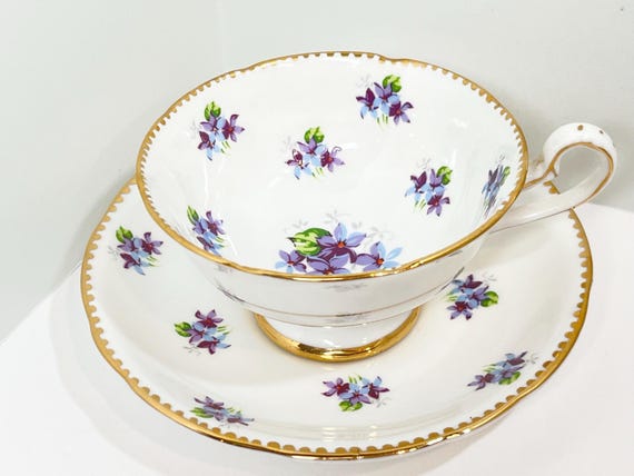 Royal Stafford Teacup and Saucer, Sweet Violets Pattern, Vintage Tea Cup, Floral Teacup, Gifts for Her, Anniversary Gift, Birthday Gift