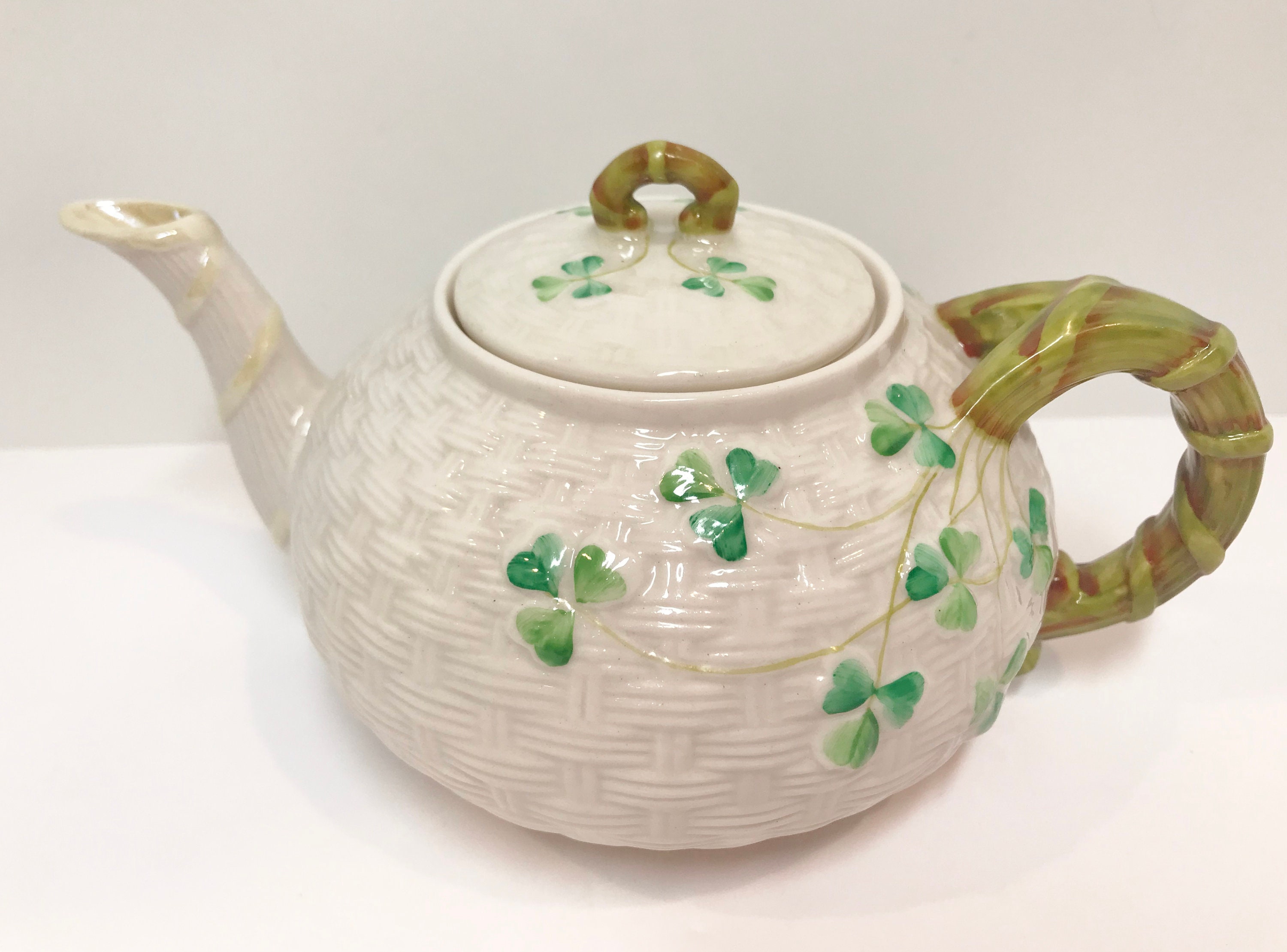Small Shamrock Belleek Teapot, Irish Teapot, Belleek China, Green Mark
