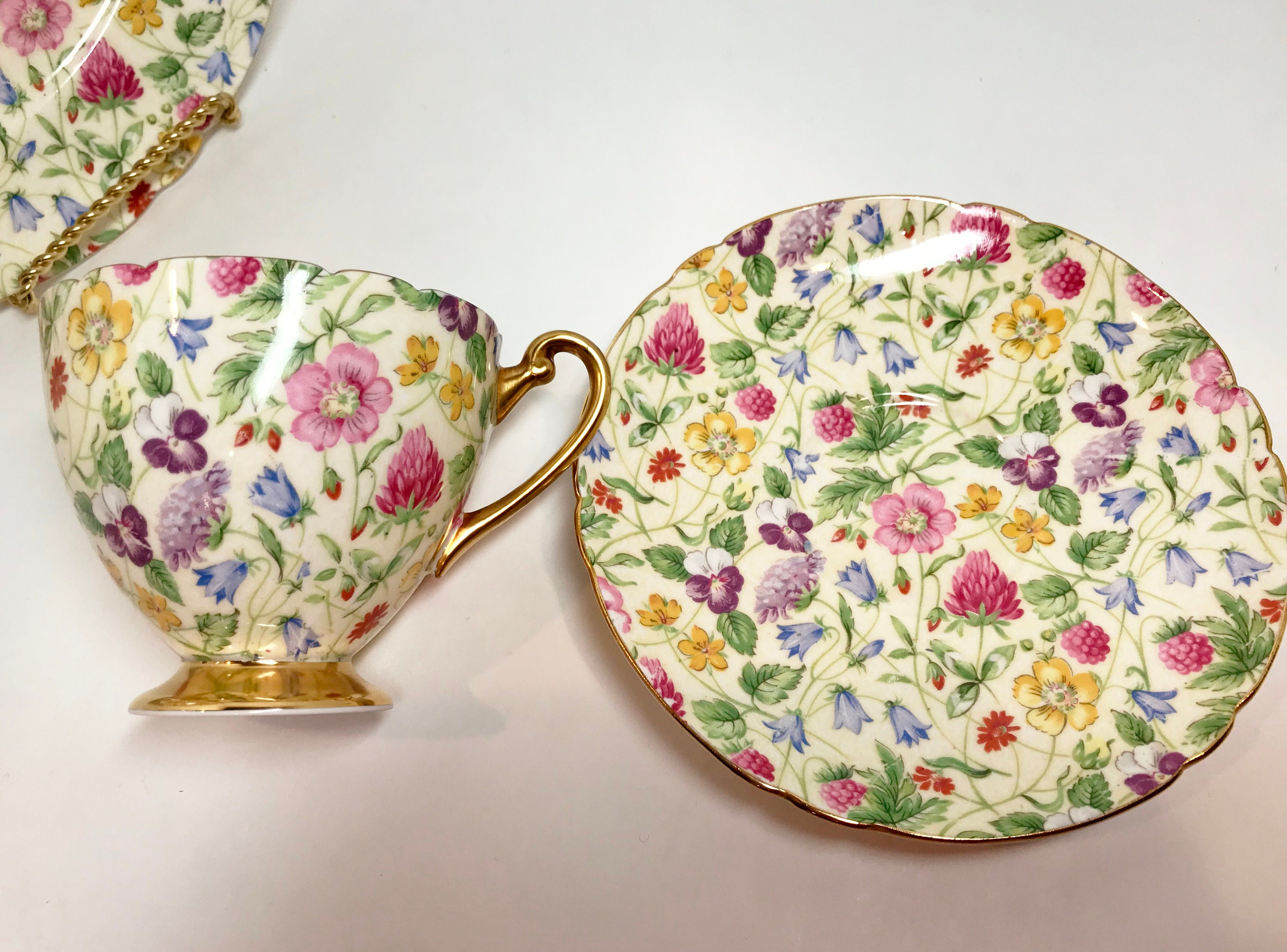 Shelley Countryside Trio, Shelley Teacups, Shelley China, Ripon Shape