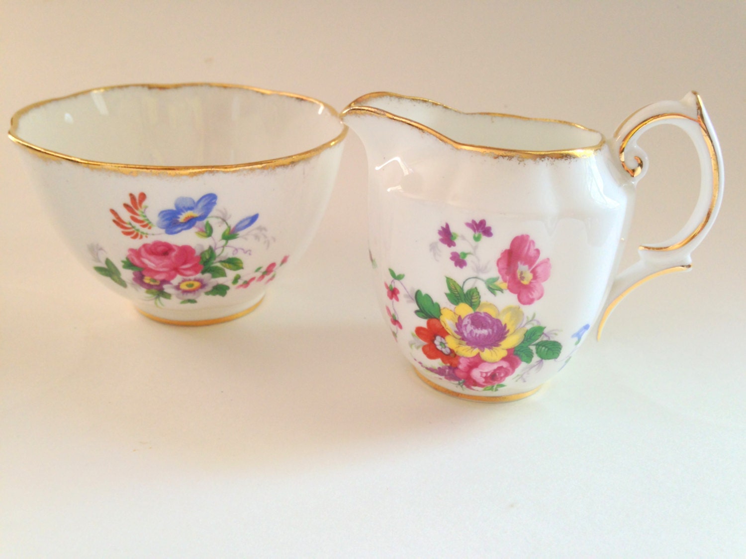 Royal Albert Creamer and Sugar Bowl, Barbara Ann Pattern, English Bone