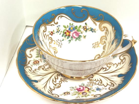 Tuscan Teacup and Saucer, Floral Teacup, Antique Teacup, Gift for Her, Gift for Friend, Anniversary Gift, Housewarming Gift