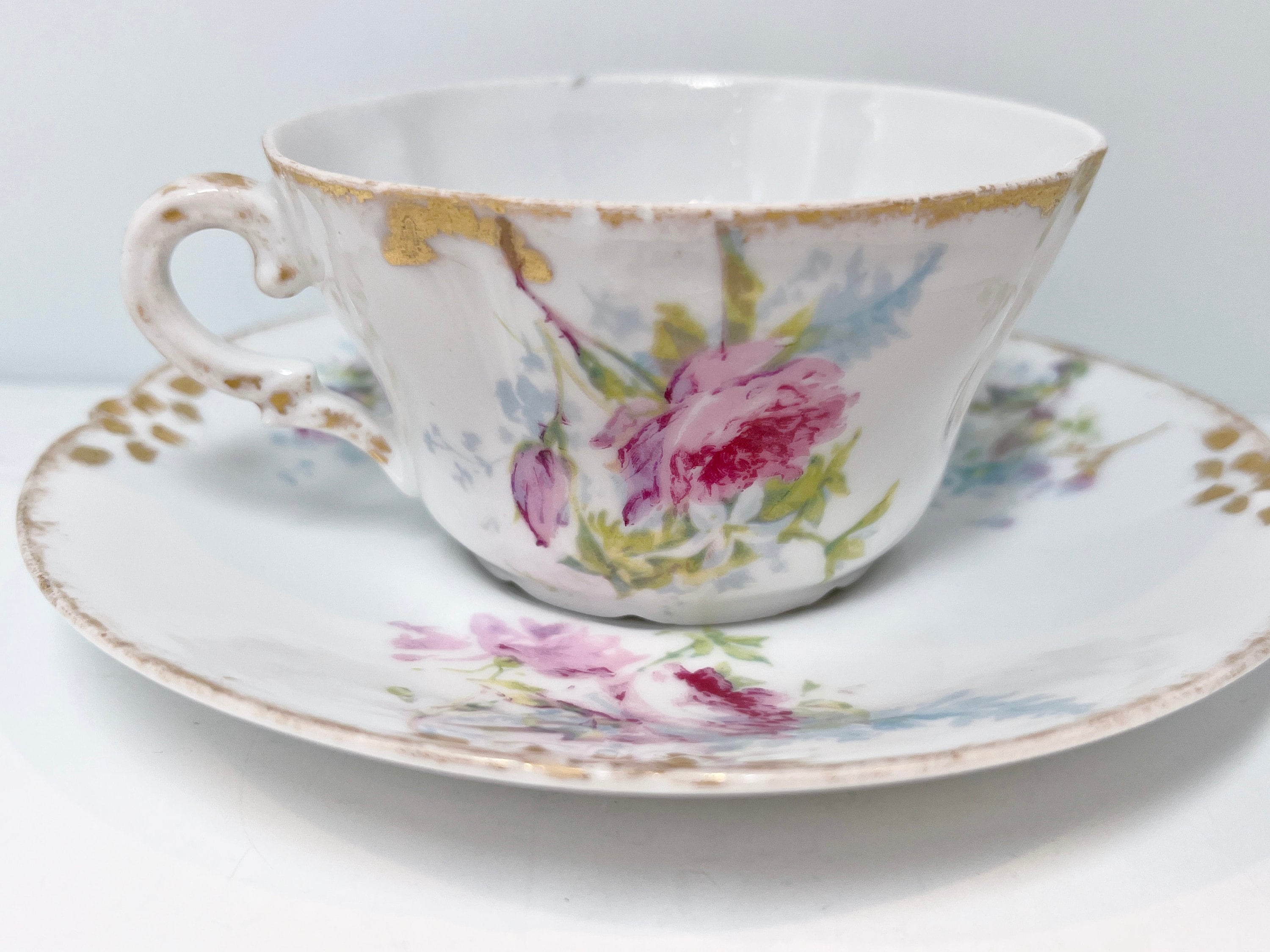  Limoges, France and Royal Doulton, England. Six mocha /  decoration cups in hand-painted porcelain wi