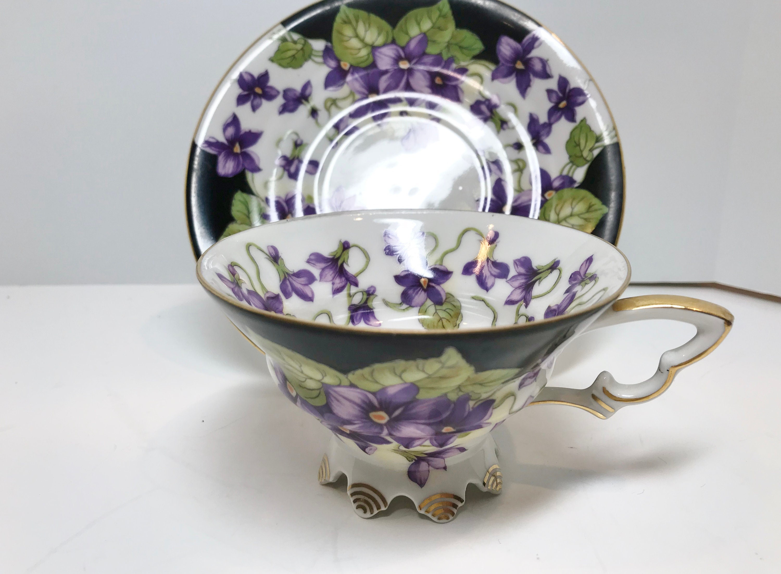 Mitterteich Bavaria Germany Tea Cup and Saucer, Purple Violet Cup