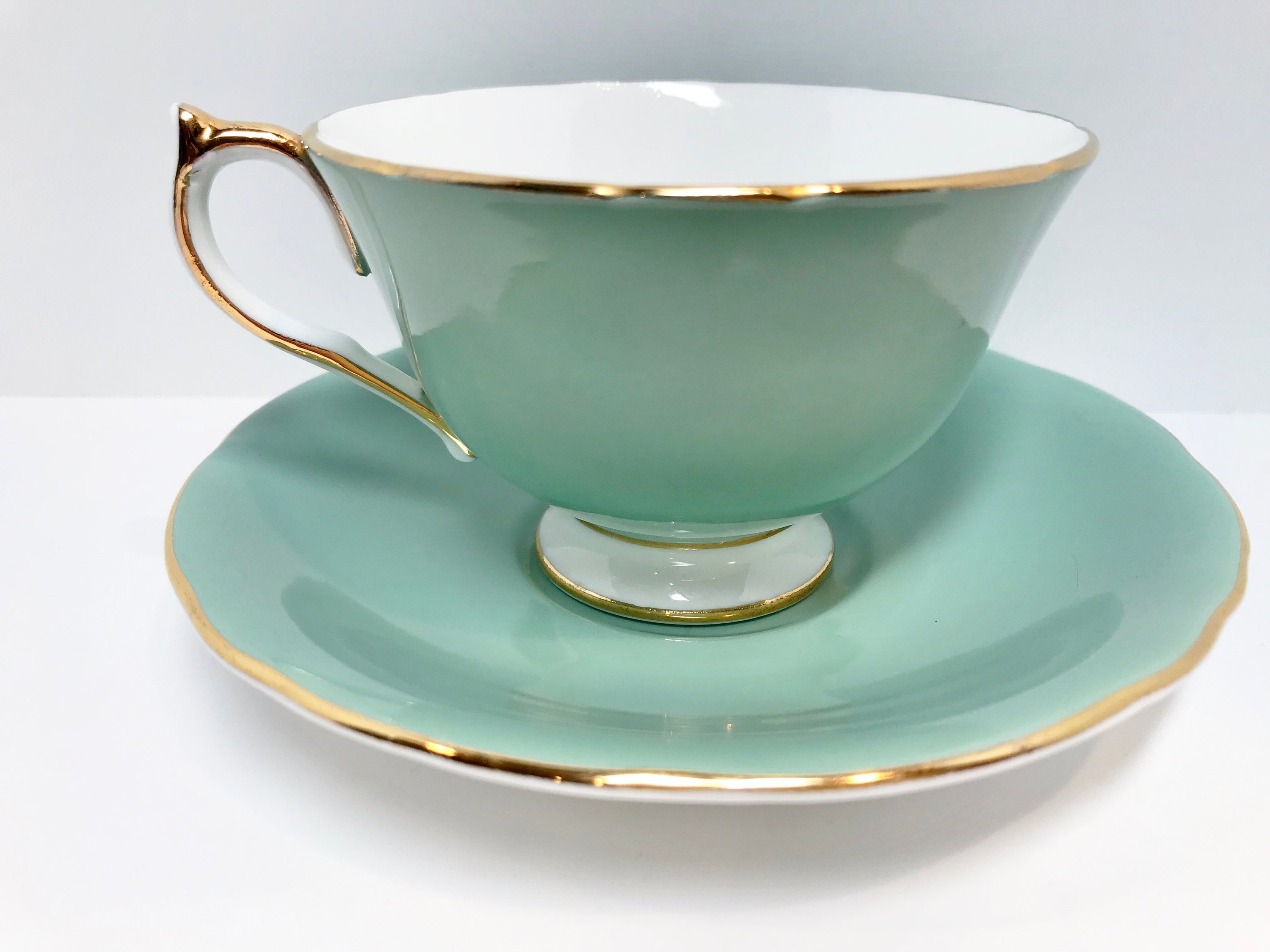 Seafoam Green Aynsley Tea Cup and Saucer, Sage Aynsley, Antique Teacups