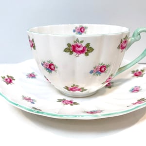 Rosebud Shelley Teacup and Saucer, Shelley Teacup, Floral Teacup, Shelley China, Gift for Her, Housewarming Gift