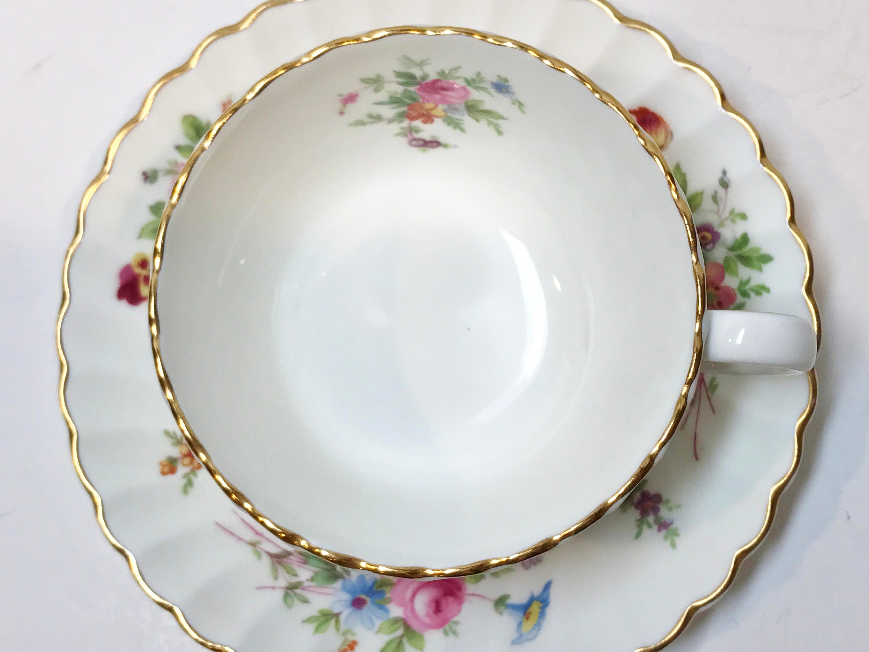 Hand Painted Minton Tea Cup and Saucer, Marlow Pattern, Antique Teacups