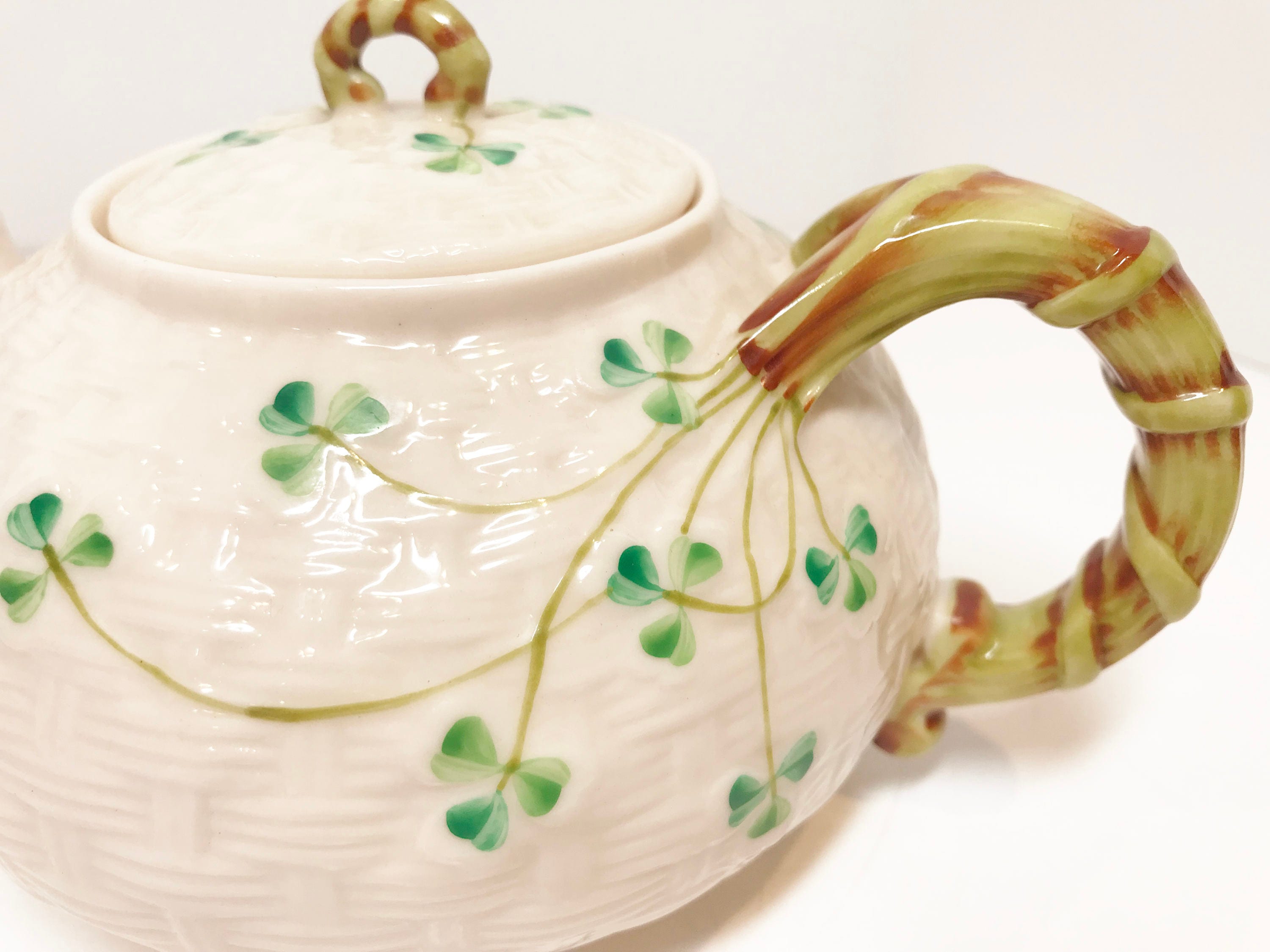 SOLD, Reserved for SR, Tea for Two Shamrock Belleek Teapot, Irish