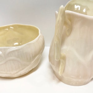 Iridescent Belleek Sugar Bowl and Creamer, Lily Pattern Green Mark Belleek Creamer, Made in Ireland Porcelain, Belleek Cream and Sugar image 3