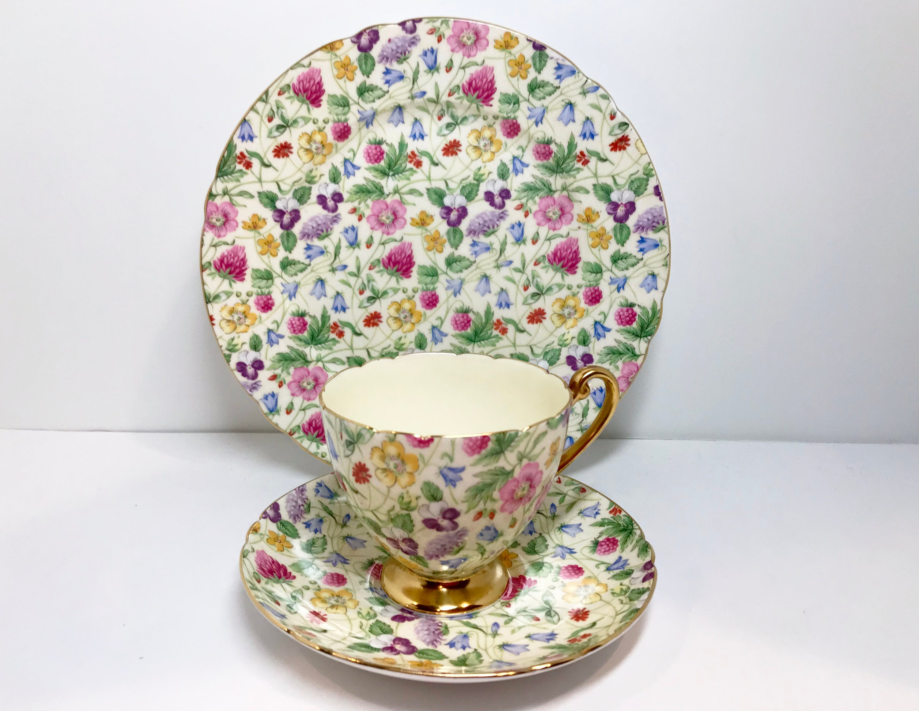 Shelley Countryside Trio, Shelley Teacups, Shelley China, Ripon Shape