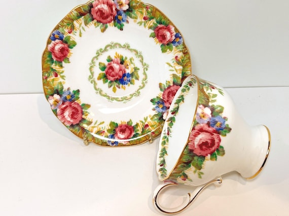 Double Warrant Paragon Teacup and Saucer, Paragon Tapestry Rose, Floral Teacups, Gift for Her, Anniversary Gift, Housewarming Gift
