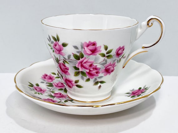 Regency Bone China Teacup and Saucer , Floral Tea Cup , Pink Flower Tea Cup , Housewarming Gift for Her , Mothers Day Gift