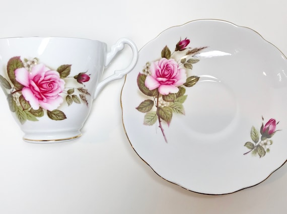 Royal Ascot Teacup and Saucer, Pink Rose Teacup, English Bone China, Floral Teacup, Gift for Her, Anniversary Gift, Birthday Gift