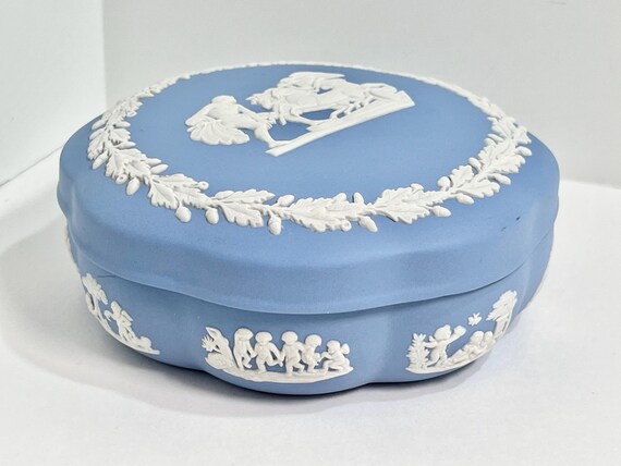 Blue Wedgwood, Trinket Box, Wedgwood Jasperware, Covered Container, Vanity Accessory, Wedgwood Box, Gift for Her, Anniversary Gift