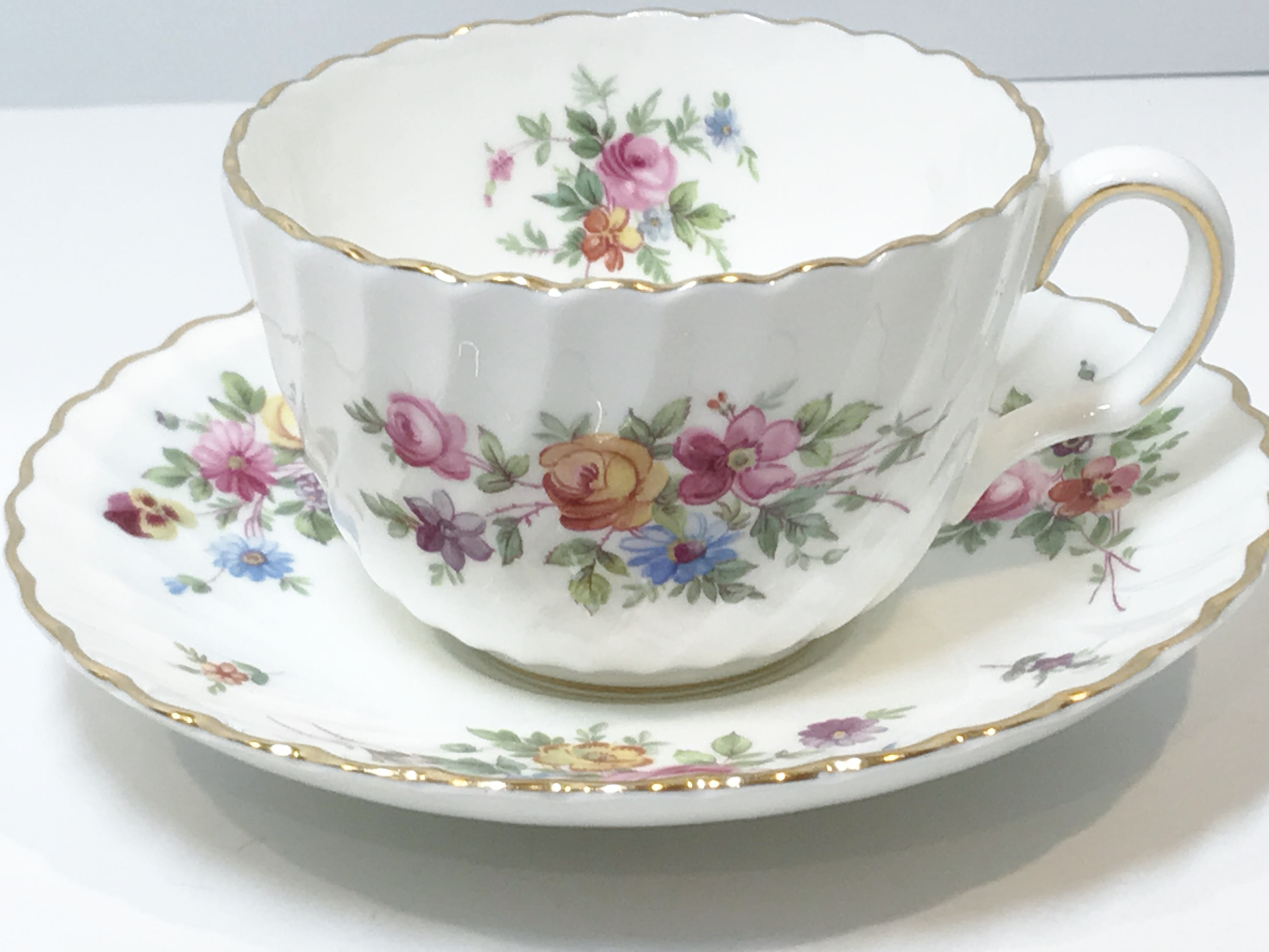 Hand Painted Minton Tea Cup and Saucer, Marlow Pattern, Antique Teacups