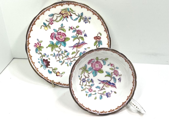 Coalport Teacup and Saucer, Bird Teacup, Floral Teacup, Gift for Her, Housewarming Gift, Birthday Gift, Gift for Friend, Vintage Teacup