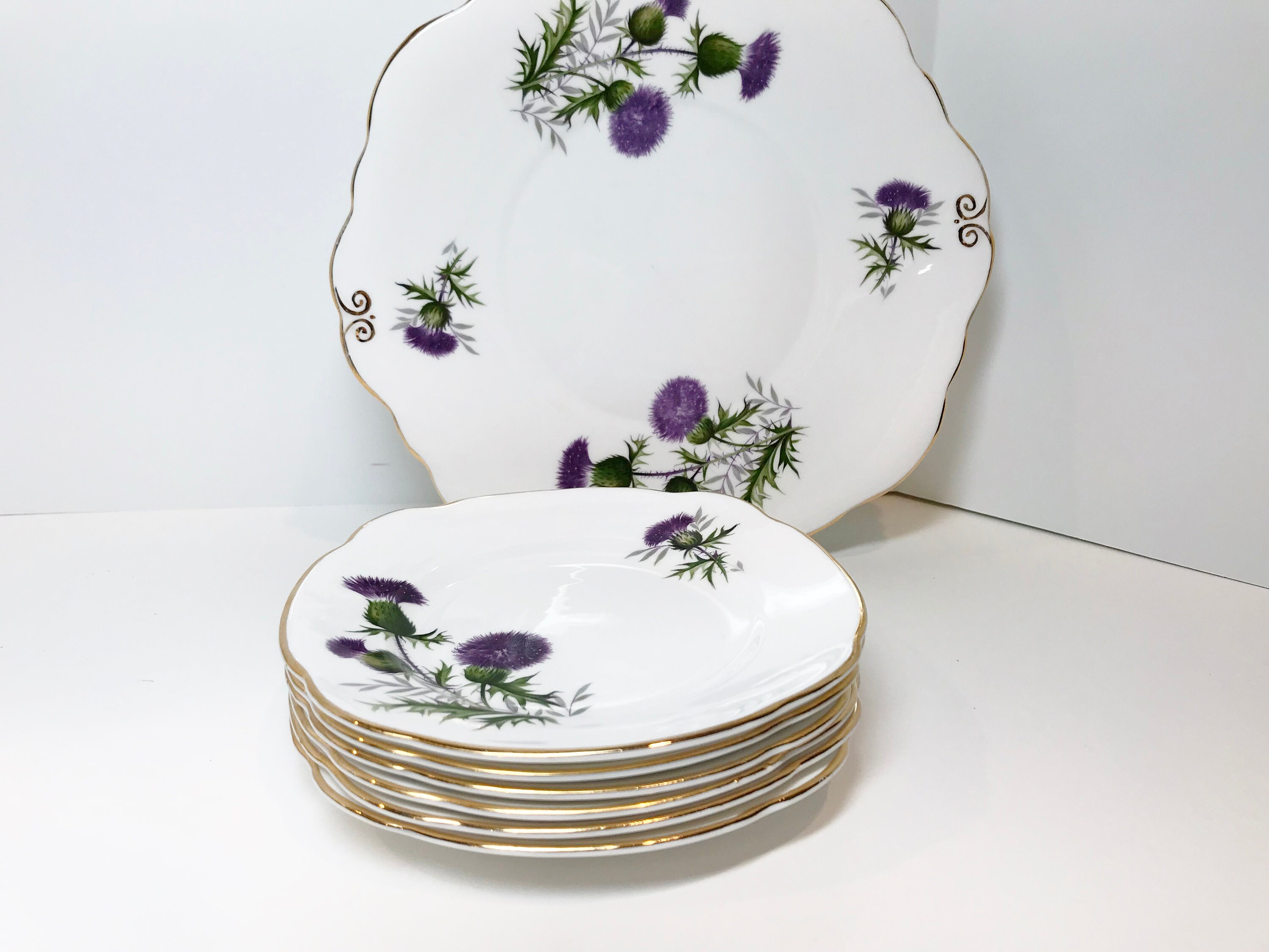 Thistle Plates, Set of 6 Plates, Thistle Pattern, Scottish Plates, Bone