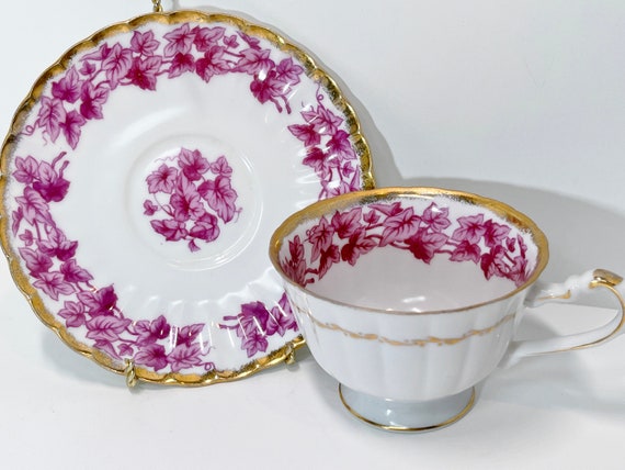 Shafford Tea Cup and Saucer , Japanese Tea Cup , Cranberry Teacup , Hand Painted  Tea Cups , Floral Tea Cup , Gift for Her