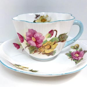 Shelley Teacup and Saucer, Shelley Begonia Pattern, Shelley China, Gift for Her, Gift for Friend, Floral Teacup, Housewarming Gift