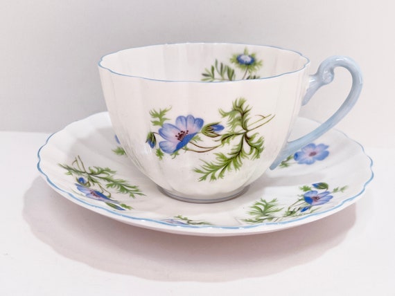 Blue Poppy Shelley Tea Cup and Saucer , Shelley Poppy , Shelley China , Housewarming Gift for Her , Shelley Floral , Shelley Teacup