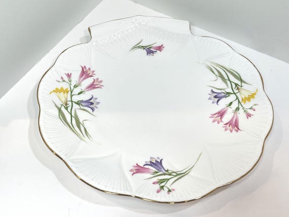 Shelley Platter , Large Freesia Shell Shaped Dish , Anniversary Gift , Floral Dish , Birthday Dish , Hostess Gift , Gift for Friend