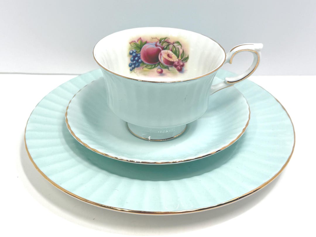 Royal Standard Bone China Tea Cup Set: Pale Aqua, Fruit Design - Etsy